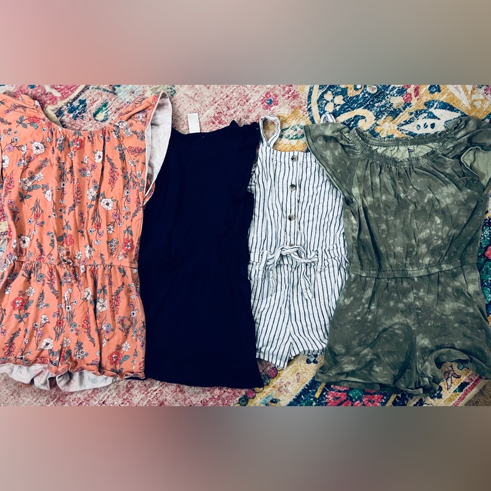 Floral and Striped Romper Set